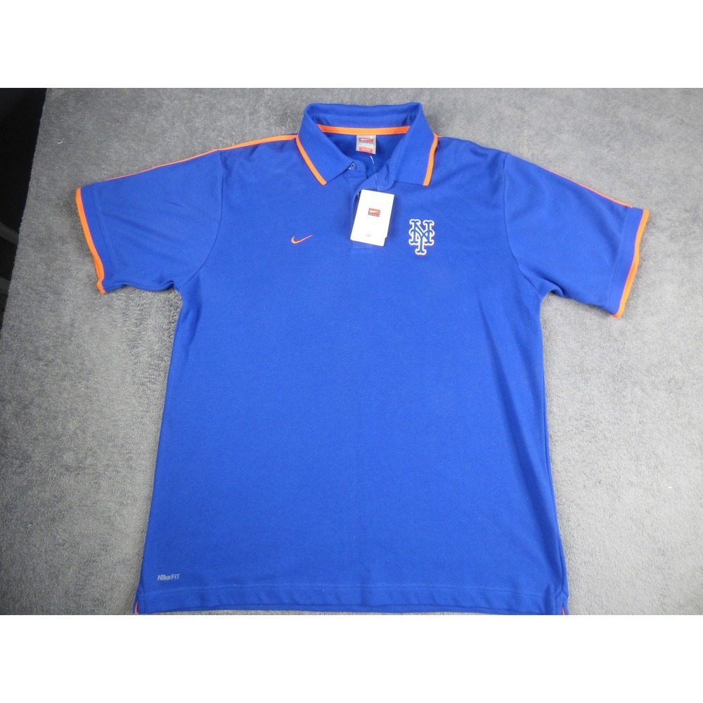 Nike New York Mets Mens Royal Blue Orange Nike FIT Polo Shirt New MLB